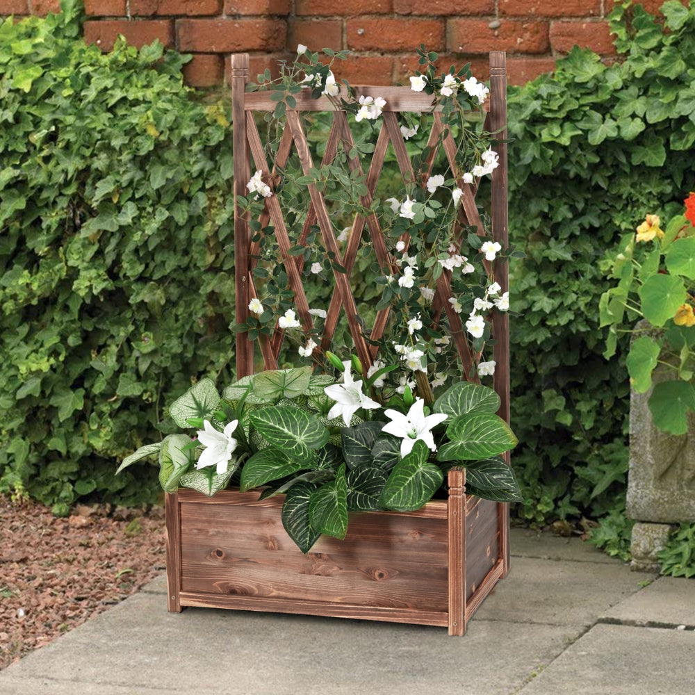 Wooden Raised Plant Garden Elevated Planter Box with Trellis
