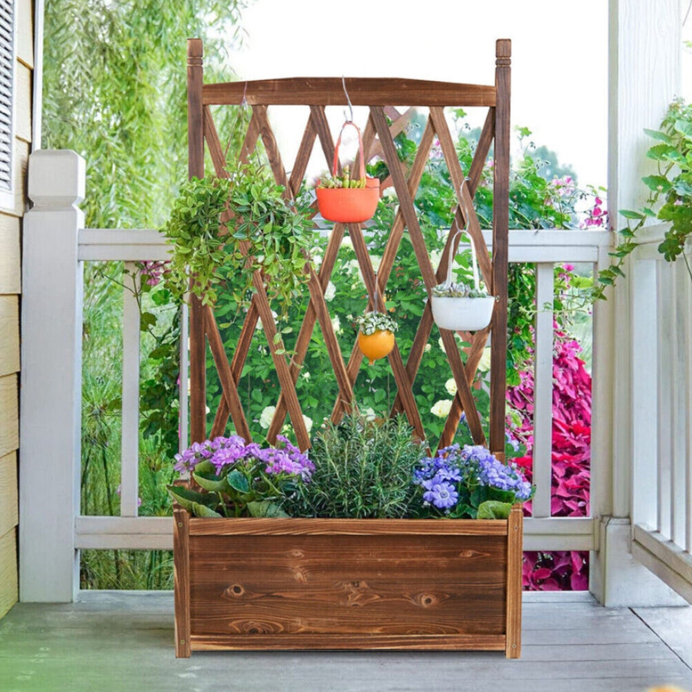 Wooden Raised Plant Garden Elevated Planter Box with Trellis