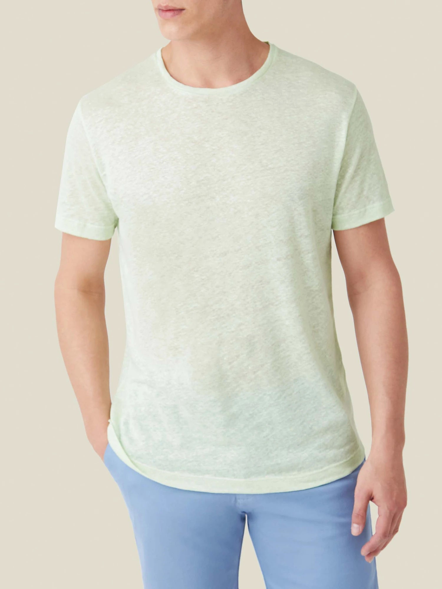 Men's T Shirts Light Green Color Short Sleeve Soft Crew Neck