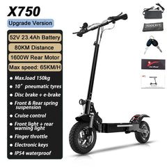 1600W X750 Electric Scooter Adults 52V Fast Motor 65km/h & 80km Long Range 150kg Load Tax Free Folding Escooter - Chic Cart