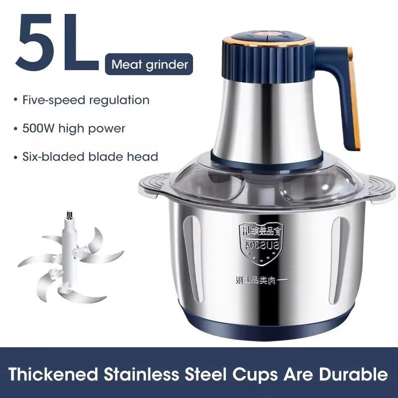 Electric Meat Grinder Chopper Stainless Steel Kitchen Machines Vegetable Crusher Slicer Machine Household Mixer Food Processors - Chic Cart