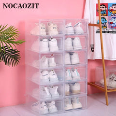 6pcs/Set Fold Plastic Shoes Case Thickened Transparent Drawer Case Plastic Shoe Boxes Stackable Box Shoe Organizer Shoebox - Chic Cart