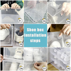 6pcs/Set Fold Plastic Shoes Case Thickened Transparent Drawer Case Plastic Shoe Boxes Stackable Box Shoe Organizer Shoebox - Chic Cart