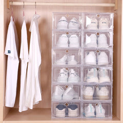 6pcs/Set Fold Plastic Shoes Case Thickened Transparent Drawer Case Plastic Shoe Boxes Stackable Box Shoe Organizer Shoebox - Chic Cart