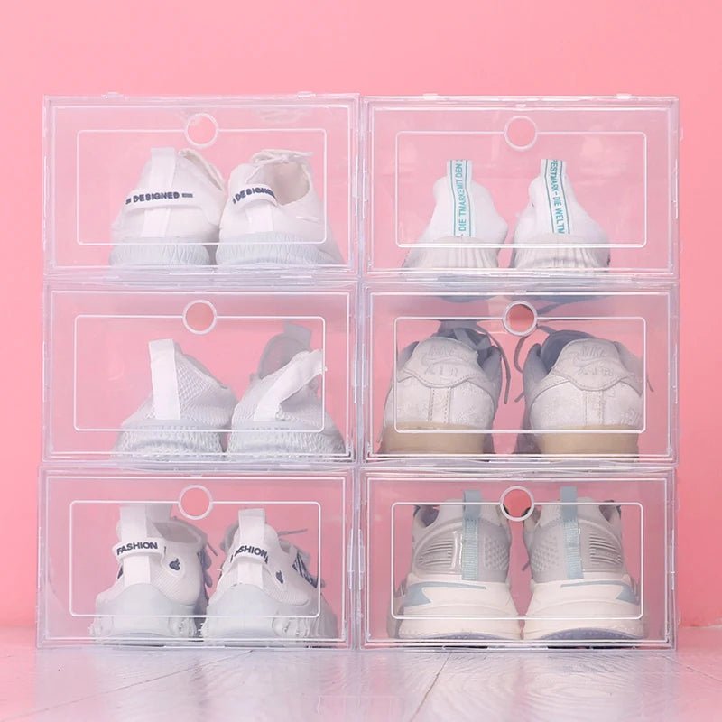 6pcs/Set Fold Plastic Shoes Case Thickened Transparent Drawer Case Plastic Shoe Boxes Stackable Box Shoe Organizer Shoebox - Chic Cart