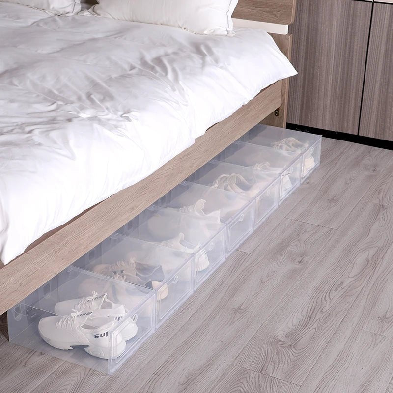 6pcs/Set Fold Plastic Shoes Case Thickened Transparent Drawer Case Plastic Shoe Boxes Stackable Box Shoe Organizer Shoebox - Chic Cart