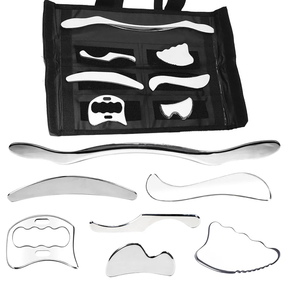 2/4/7Pcs Stainless Steel Graston Massage Tools IASTM Gua Sha Fascia Physiotherapy for Muscle Relax, Anti - cellulite, Body Shaping - Chic Cart