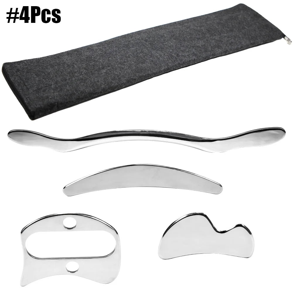 2/4/7Pcs Stainless Steel Graston Massage Tools IASTM Gua Sha Fascia Physiotherapy for Muscle Relax, Anti - cellulite, Body Shaping - Chic Cart