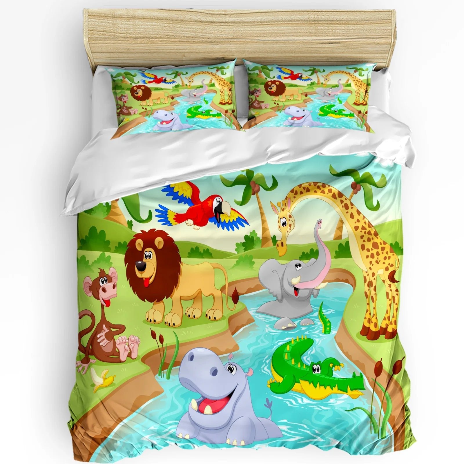 Jungle Animal Cartoon Giraffe Elephant Duvet Cover with Pillow Case Custom 3pcs Bedding Set Quilt Cover Double Bed Home Textile - Chic Cart