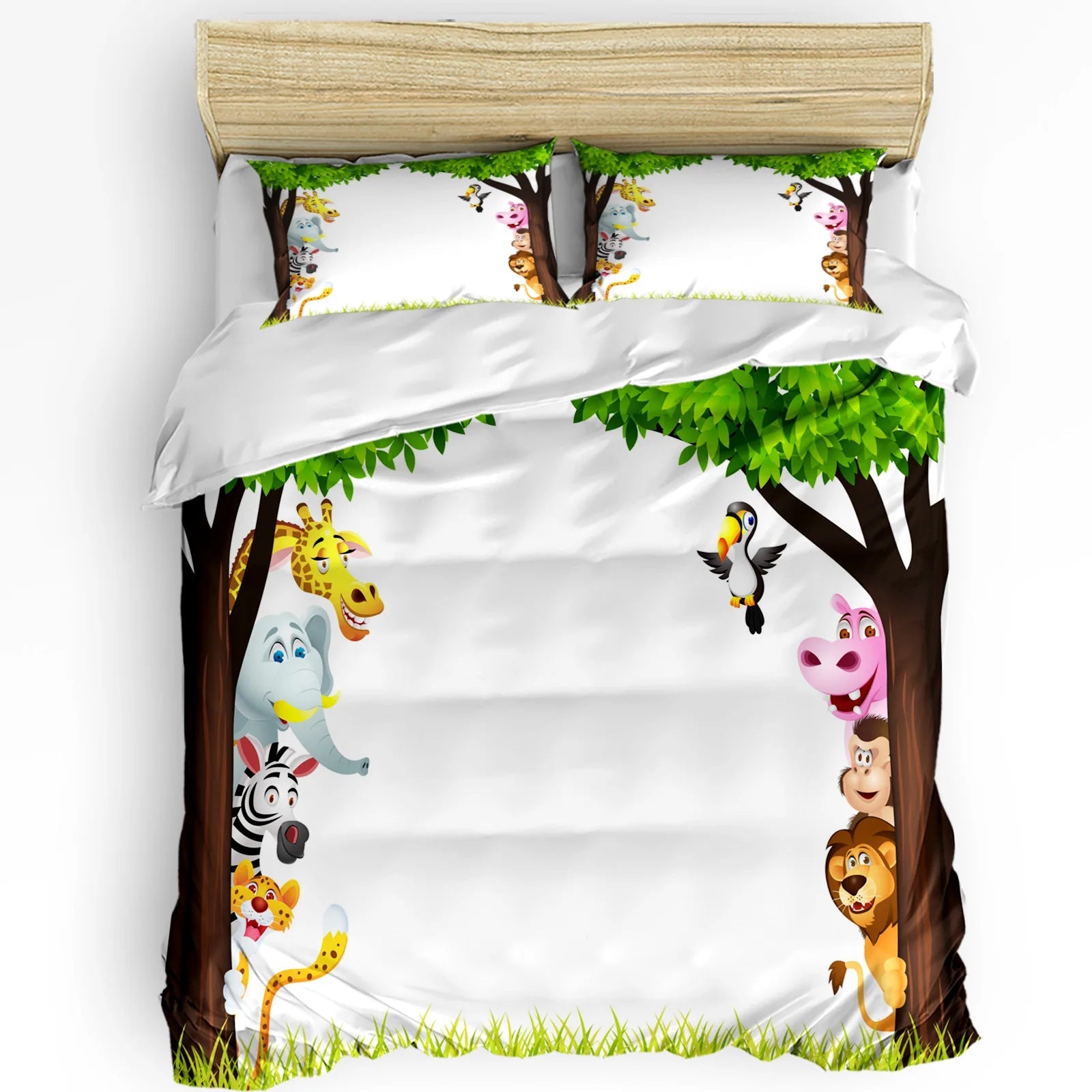 Jungle Animal Cartoon Giraffe Elephant Duvet Cover with Pillow Case Custom 3pcs Bedding Set Quilt Cover Double Bed Home Textile - Chic Cart