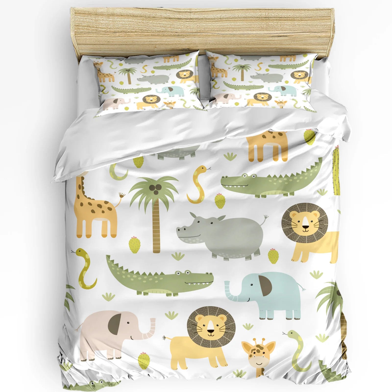 Jungle Animal Cartoon Giraffe Elephant Duvet Cover with Pillow Case Custom 3pcs Bedding Set Quilt Cover Double Bed Home Textile - Chic Cart