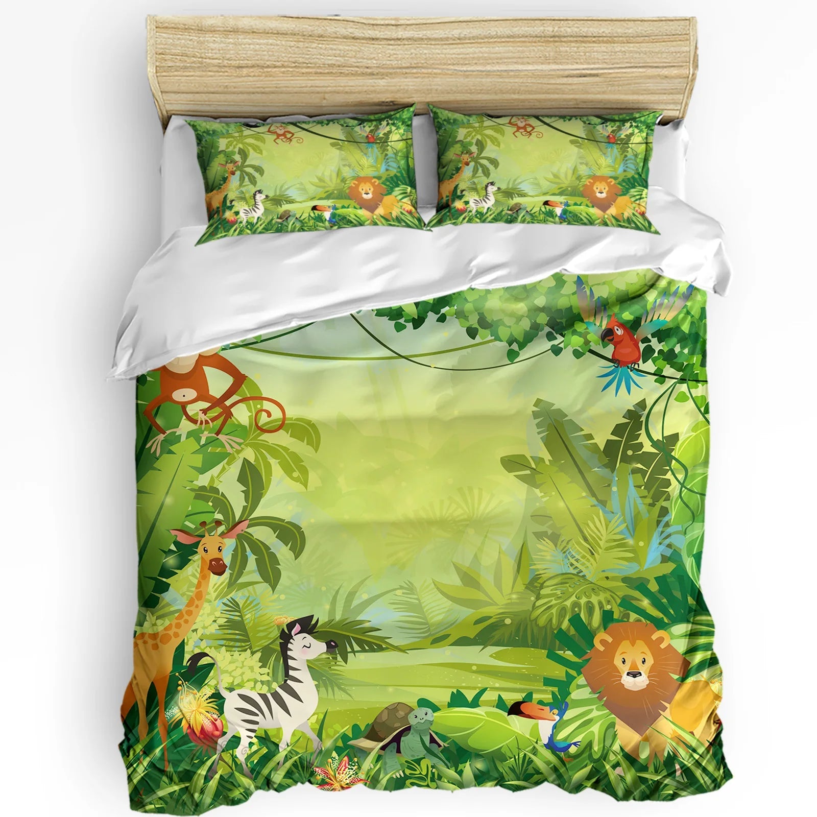 Jungle Animal Cartoon Giraffe Elephant Duvet Cover with Pillow Case Custom 3pcs Bedding Set Quilt Cover Double Bed Home Textile - Chic Cart