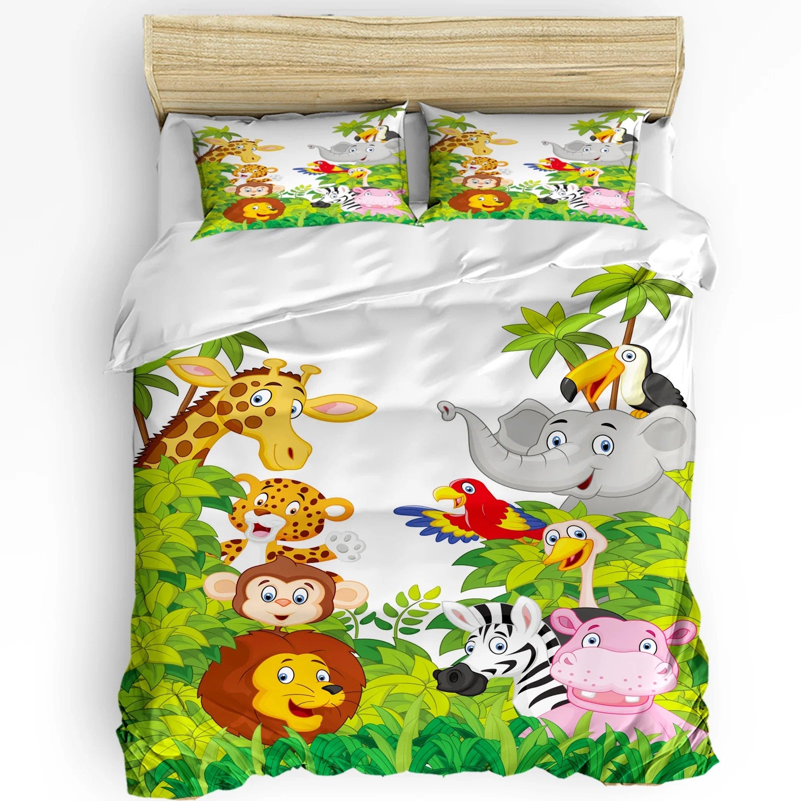 Jungle Animal Cartoon Giraffe Elephant Duvet Cover with Pillow Case Custom 3pcs Bedding Set Quilt Cover Double Bed Home Textile - Chic Cart