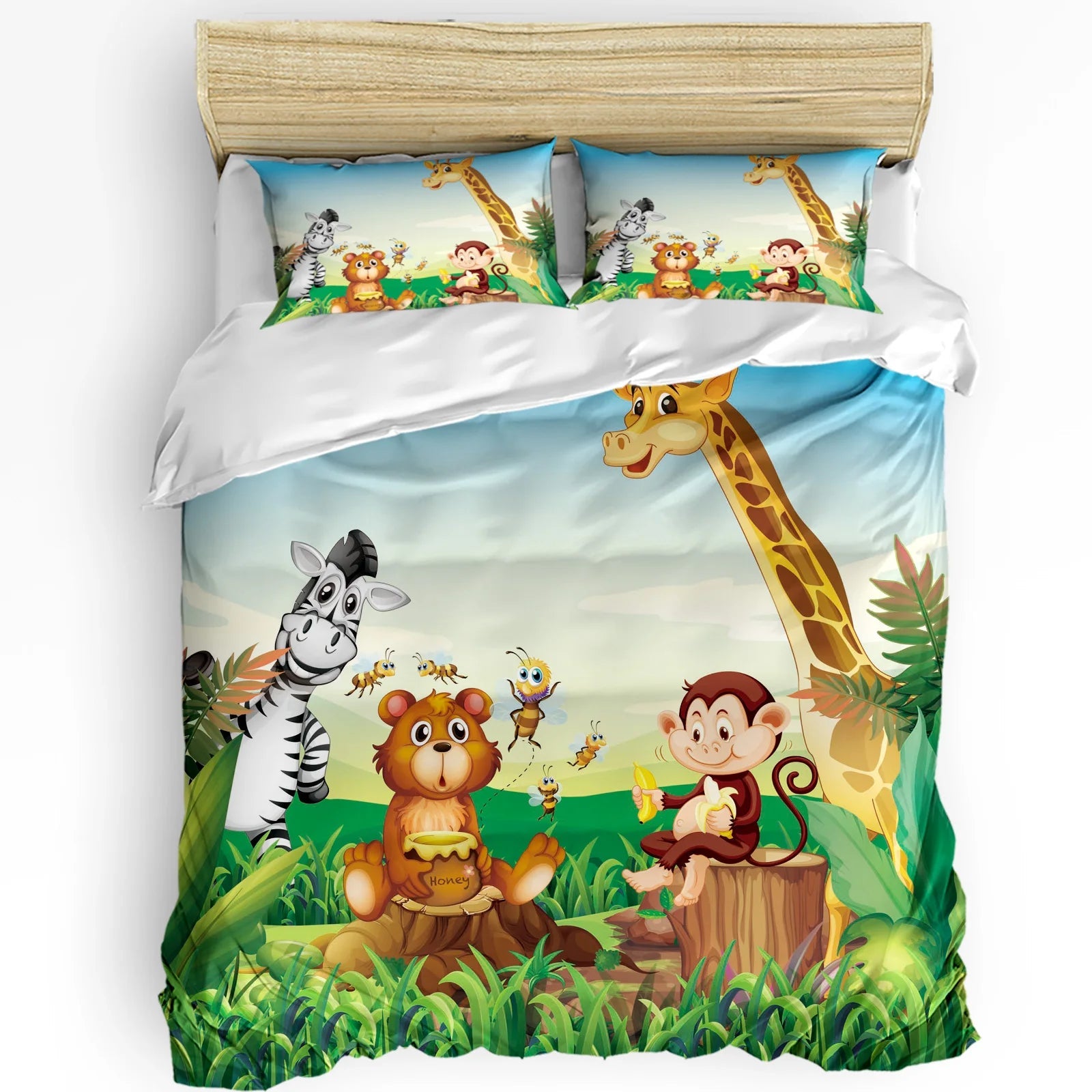 Jungle Animal Cartoon Giraffe Elephant Duvet Cover with Pillow Case Custom 3pcs Bedding Set Quilt Cover Double Bed Home Textile - Chic Cart