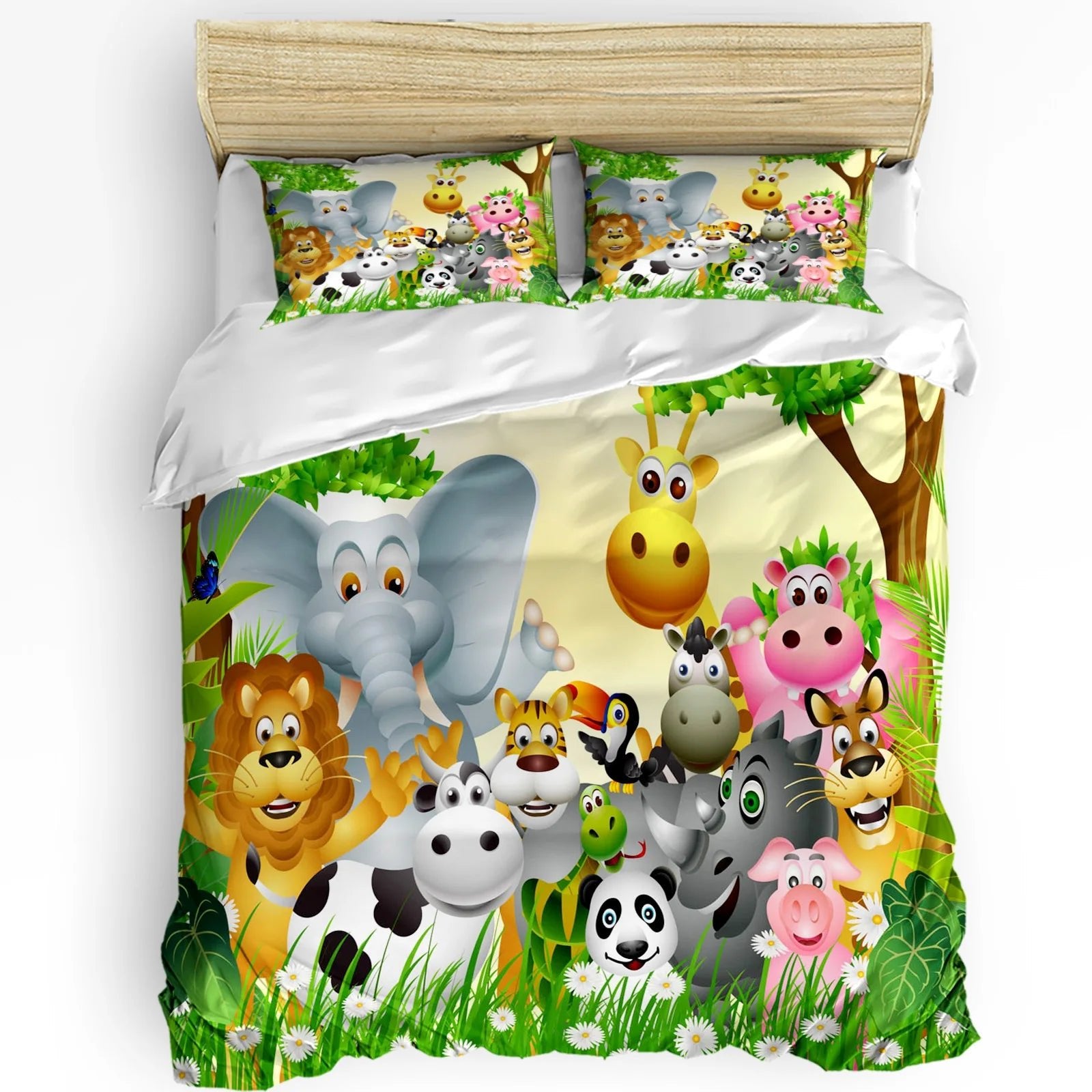 Jungle Animal Cartoon Giraffe Elephant Duvet Cover with Pillow Case Custom 3pcs Bedding Set Quilt Cover Double Bed Home Textile - Chic Cart