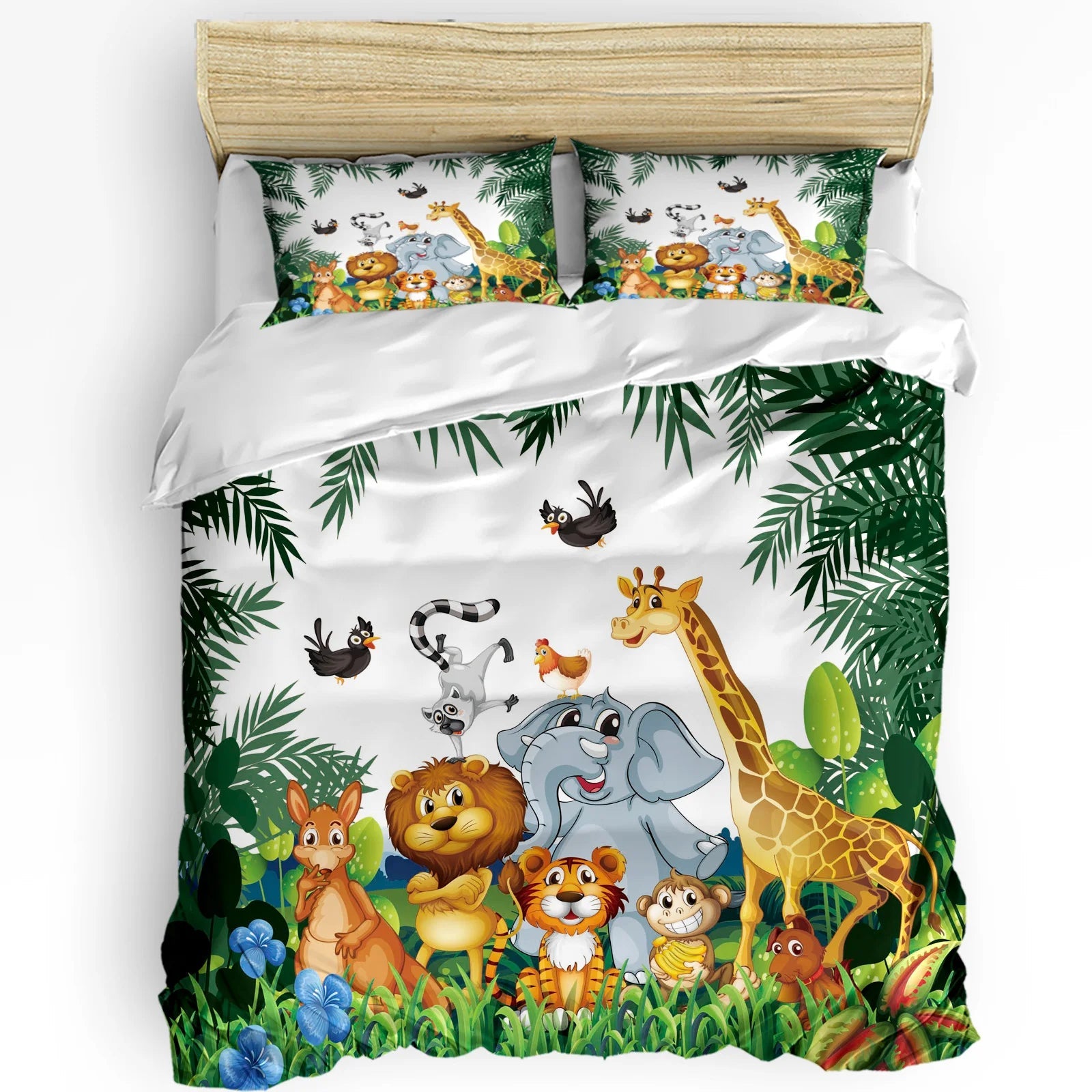 Jungle Animal Cartoon Giraffe Elephant Duvet Cover with Pillow Case Custom 3pcs Bedding Set Quilt Cover Double Bed Home Textile - Chic Cart
