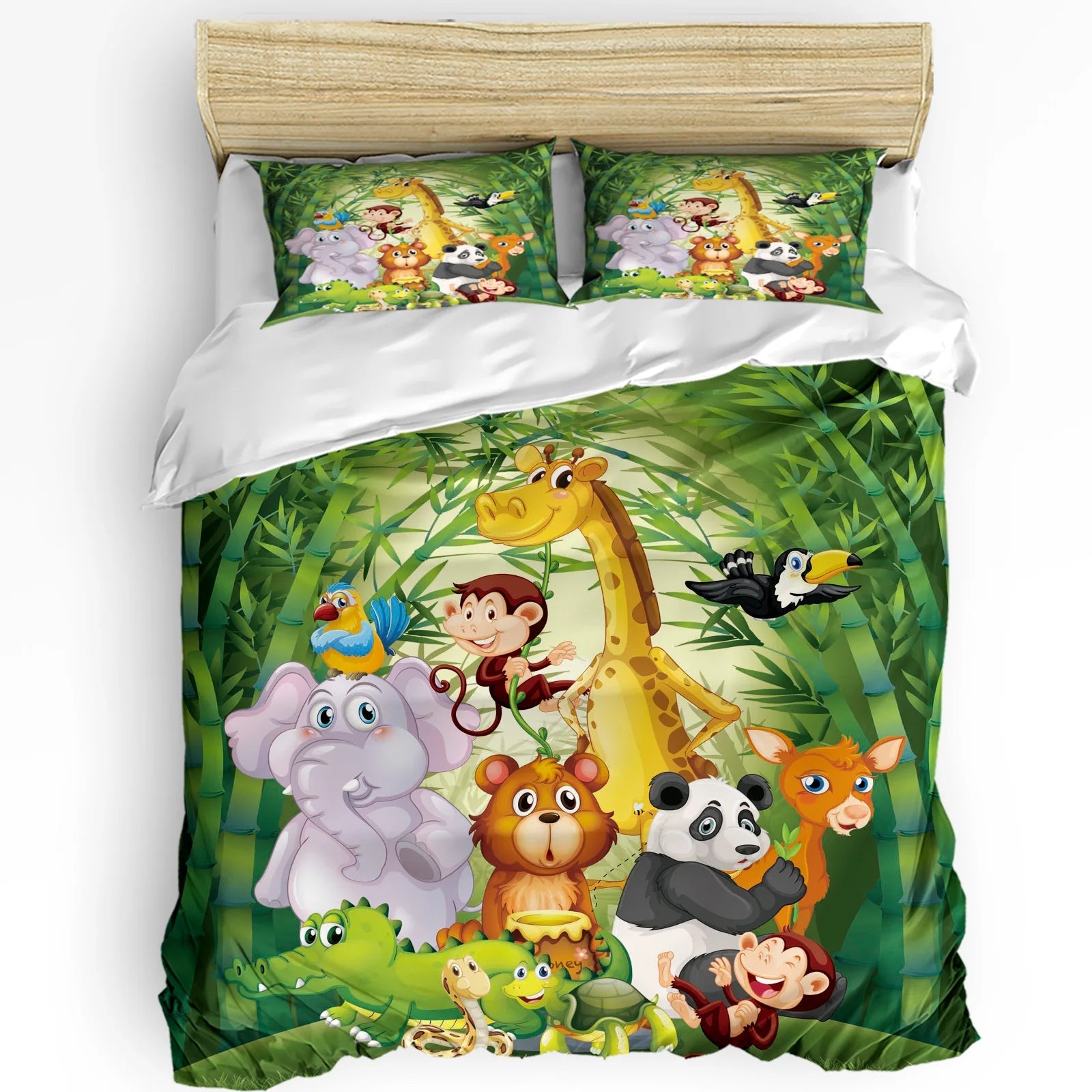 Jungle Animal Cartoon Giraffe Elephant Duvet Cover with Pillow Case Custom 3pcs Bedding Set Quilt Cover Double Bed Home Textile - Chic Cart