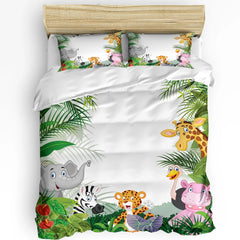 Jungle Animal Cartoon Giraffe Elephant Duvet Cover with Pillow Case Custom 3pcs Bedding Set Quilt Cover Double Bed Home Textile - Chic Cart