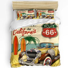 Retro Car Seaside Beach Poster California Bedding Set 3pcs Duvet Cover Pillowcase Quilt Cover Double Bed Set Home Textile - Chic Cart