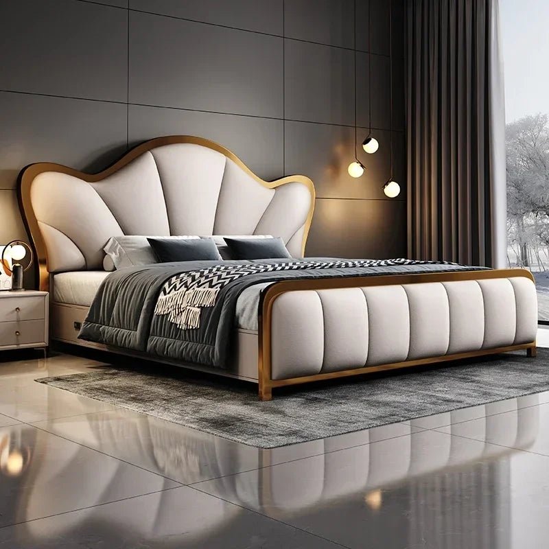 Luxury Nordic Double Bed with Leather Headboard - Chic Cart