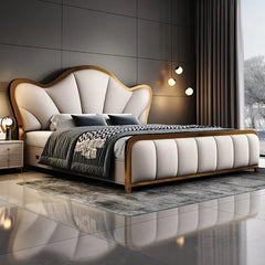 Luxury Nordic Double Bed with Leather Headboard - Chic Cart