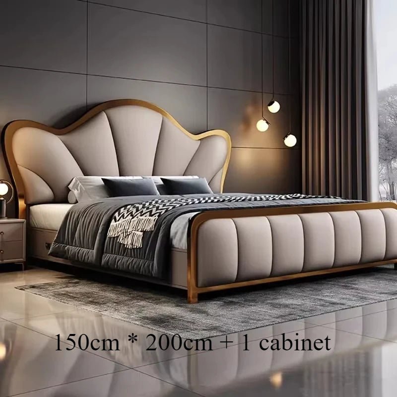 Luxury Nordic Double Bed with Leather Headboard - Chic Cart