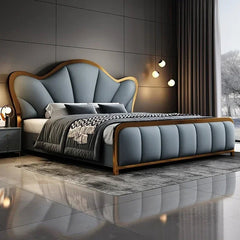 Luxury Nordic Double Bed with Leather Headboard - Chic Cart