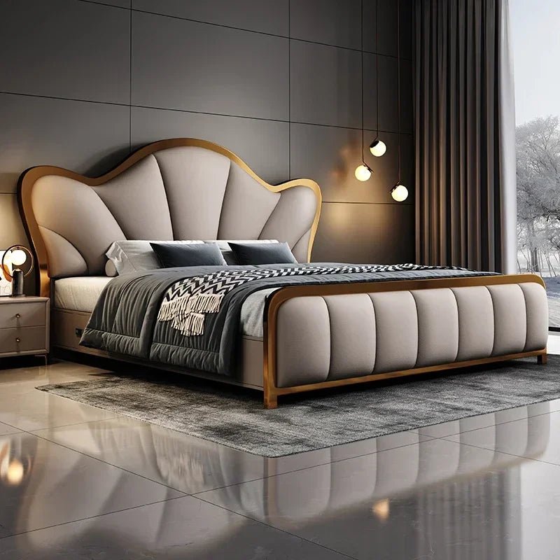 Luxury Nordic Double Bed with Leather Headboard - Chic Cart