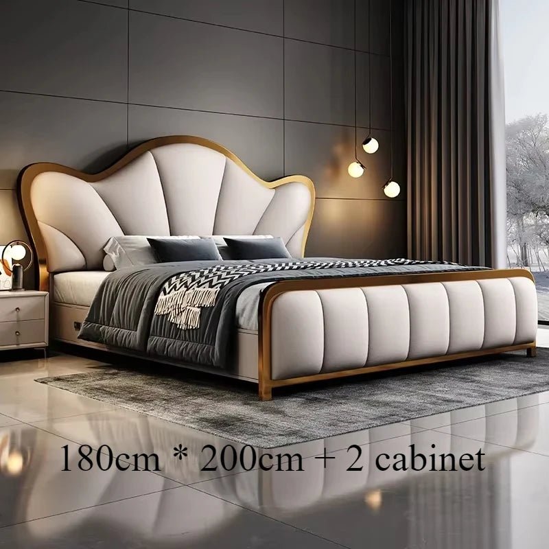 Luxury Nordic Double Bed with Leather Headboard - Chic Cart