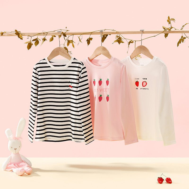 Children's Clothing Girls T-shirts Long - sleeved Girls Big Kids Sweet Cotton Bottoming Shirt - Chic Cart