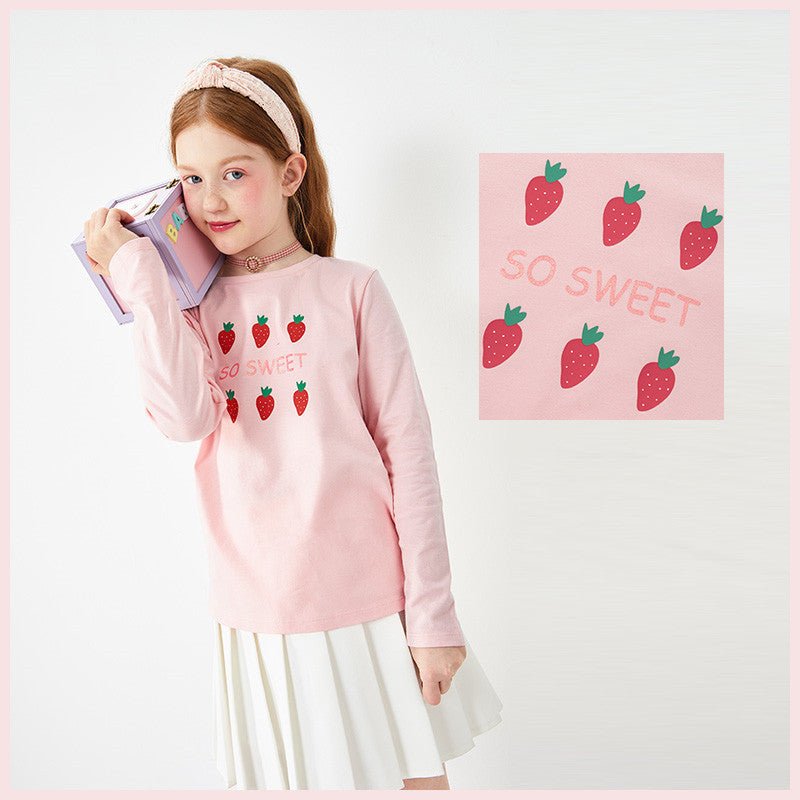 Children's Clothing Girls T-shirts Long - sleeved Girls Big Kids Sweet Cotton Bottoming Shirt - Chic Cart
