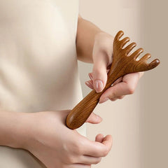 Head Meridian Massage Comb Anti - static Natural Wooden Wide Tooth Six - Claw Gua Sha Tool Scratcher Spa Promote Blood Circulation - Chic Cart