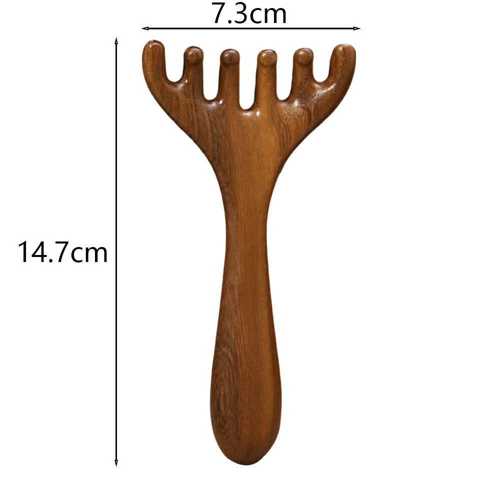 Head Meridian Massage Comb Anti - static Natural Wooden Wide Tooth Six - Claw Gua Sha Tool Scratcher Spa Promote Blood Circulation - Chic Cart
