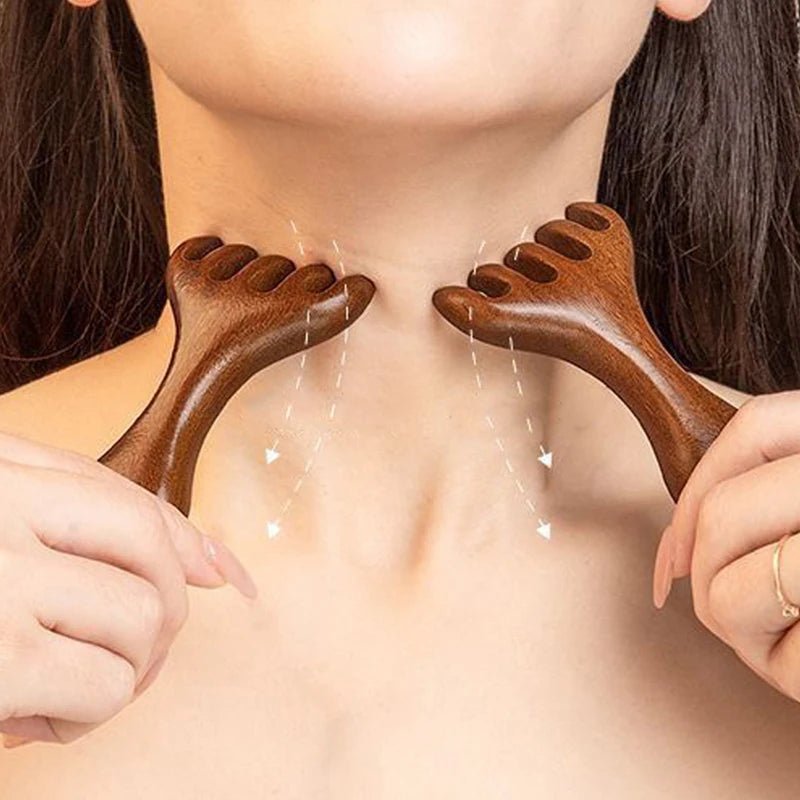Head Meridian Massage Comb Anti - static Natural Wooden Wide Tooth Six - Claw Gua Sha Tool Scratcher Spa Promote Blood Circulation - Chic Cart