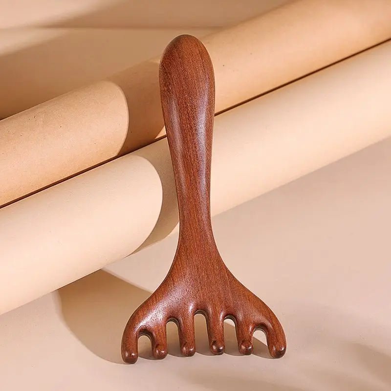 Head Meridian Massage Comb Anti - static Natural Wooden Wide Tooth Six - Claw Gua Sha Tool Scratcher Spa Promote Blood Circulation - Chic Cart