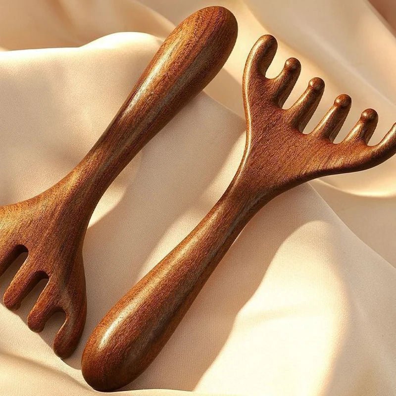 Head Meridian Massage Comb Anti - static Natural Wooden Wide Tooth Six - Claw Gua Sha Tool Scratcher Spa Promote Blood Circulation - Chic Cart