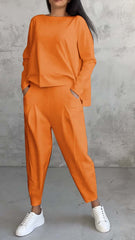 Women's Irregular Design Long - sleeved Sweater Harem Pants Suit - Chic Cart