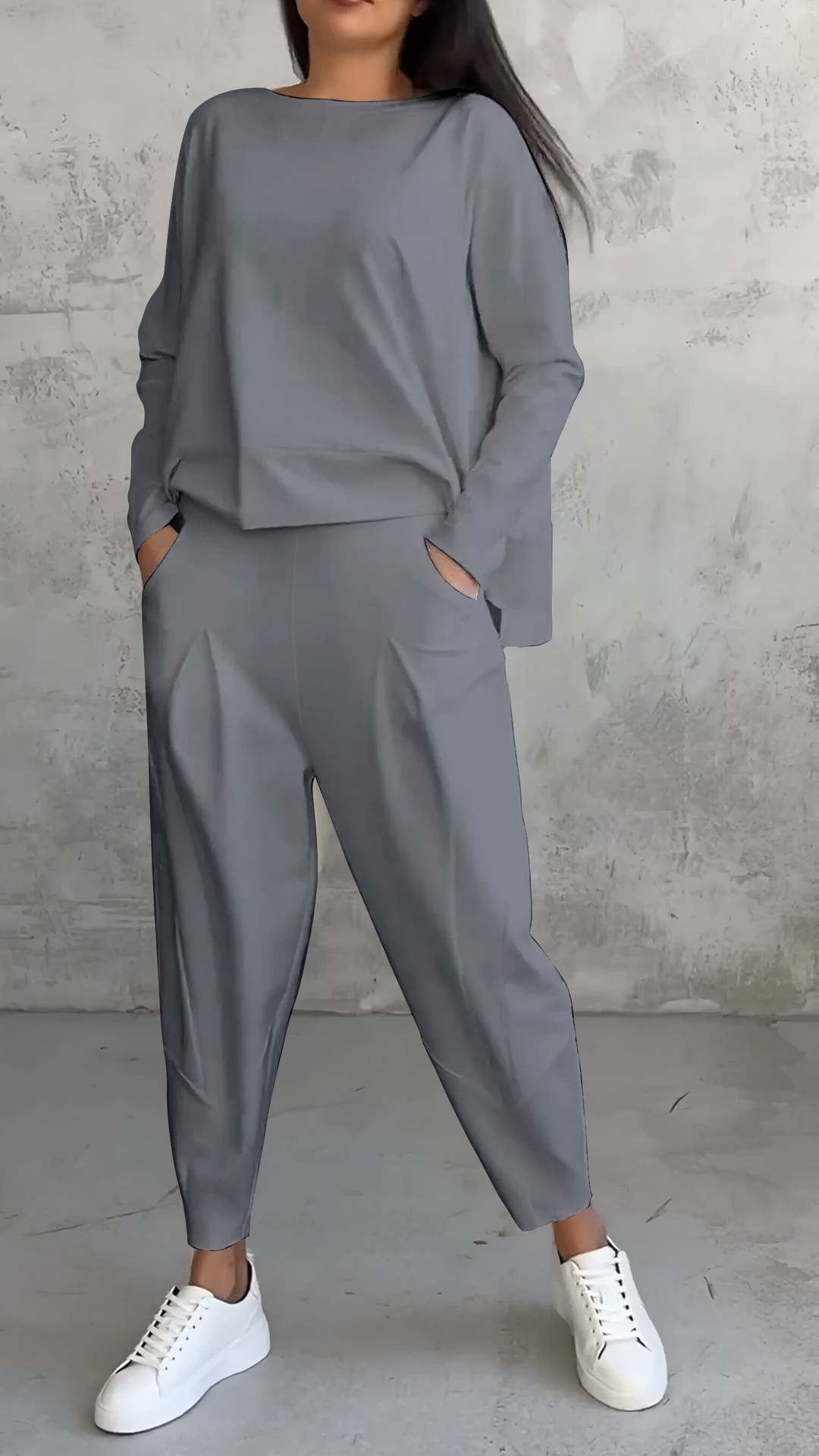 Women's Irregular Design Long - sleeved Sweater Harem Pants Suit - Chic Cart
