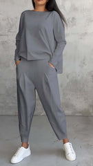 Women's Irregular Design Long - sleeved Sweater Harem Pants Suit - Chic Cart