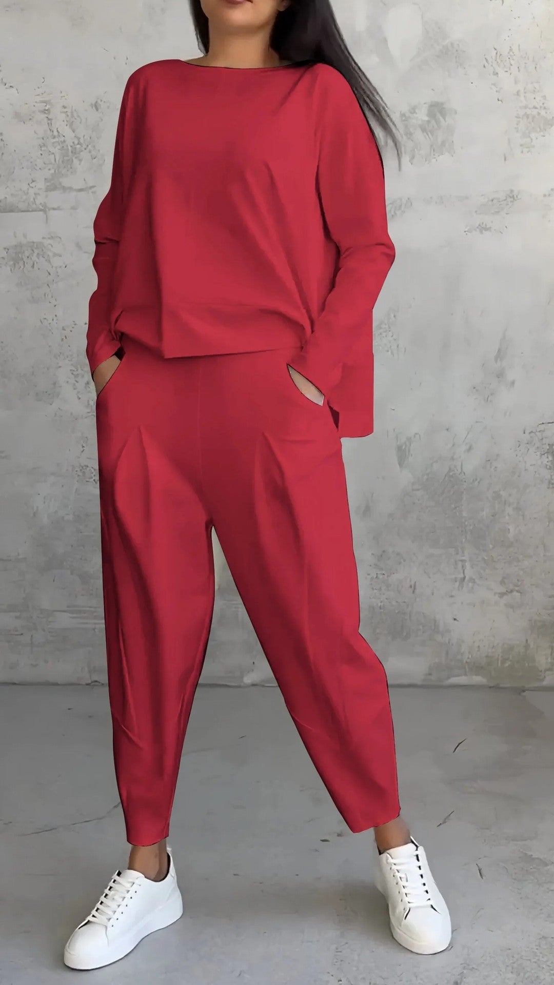 Women's Irregular Design Long - sleeved Sweater Harem Pants Suit - Chic Cart