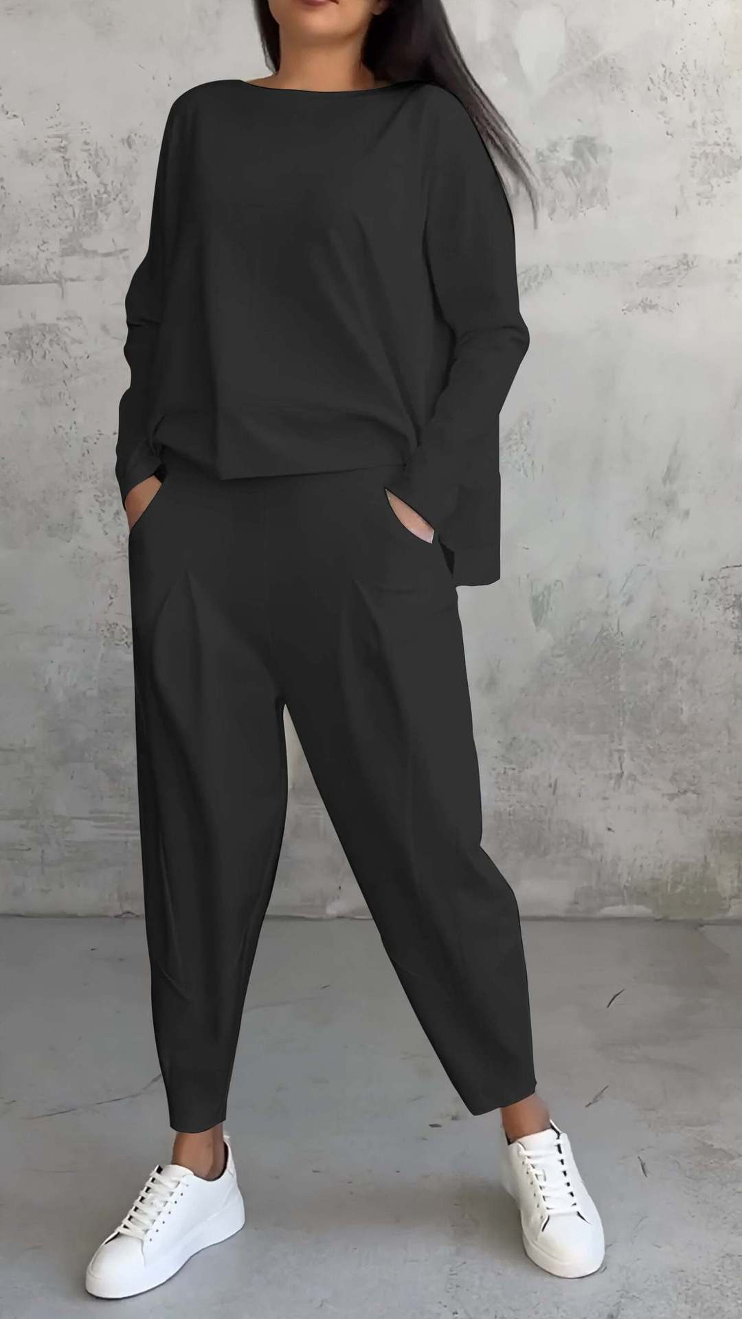 Women's Irregular Design Long - sleeved Sweater Harem Pants Suit - Chic Cart