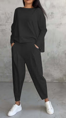 Women's Irregular Design Long - sleeved Sweater Harem Pants Suit - Chic Cart