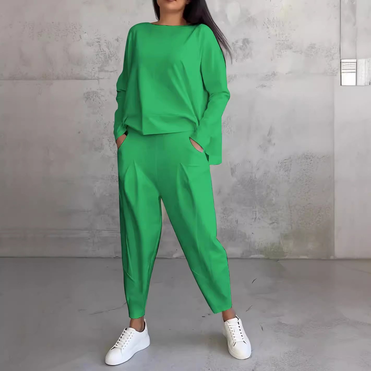 Women's Irregular Design Long - sleeved Sweater Harem Pants Suit - Chic Cart