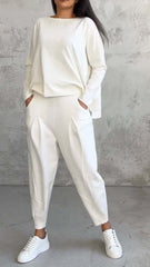 Women's Irregular Design Long - sleeved Sweater Harem Pants Suit - Chic Cart