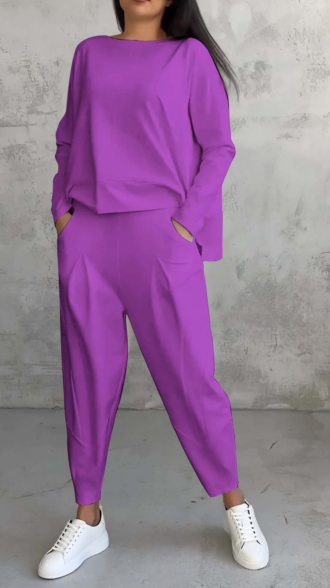 Women's Irregular Design Long - sleeved Sweater Harem Pants Suit - Chic Cart