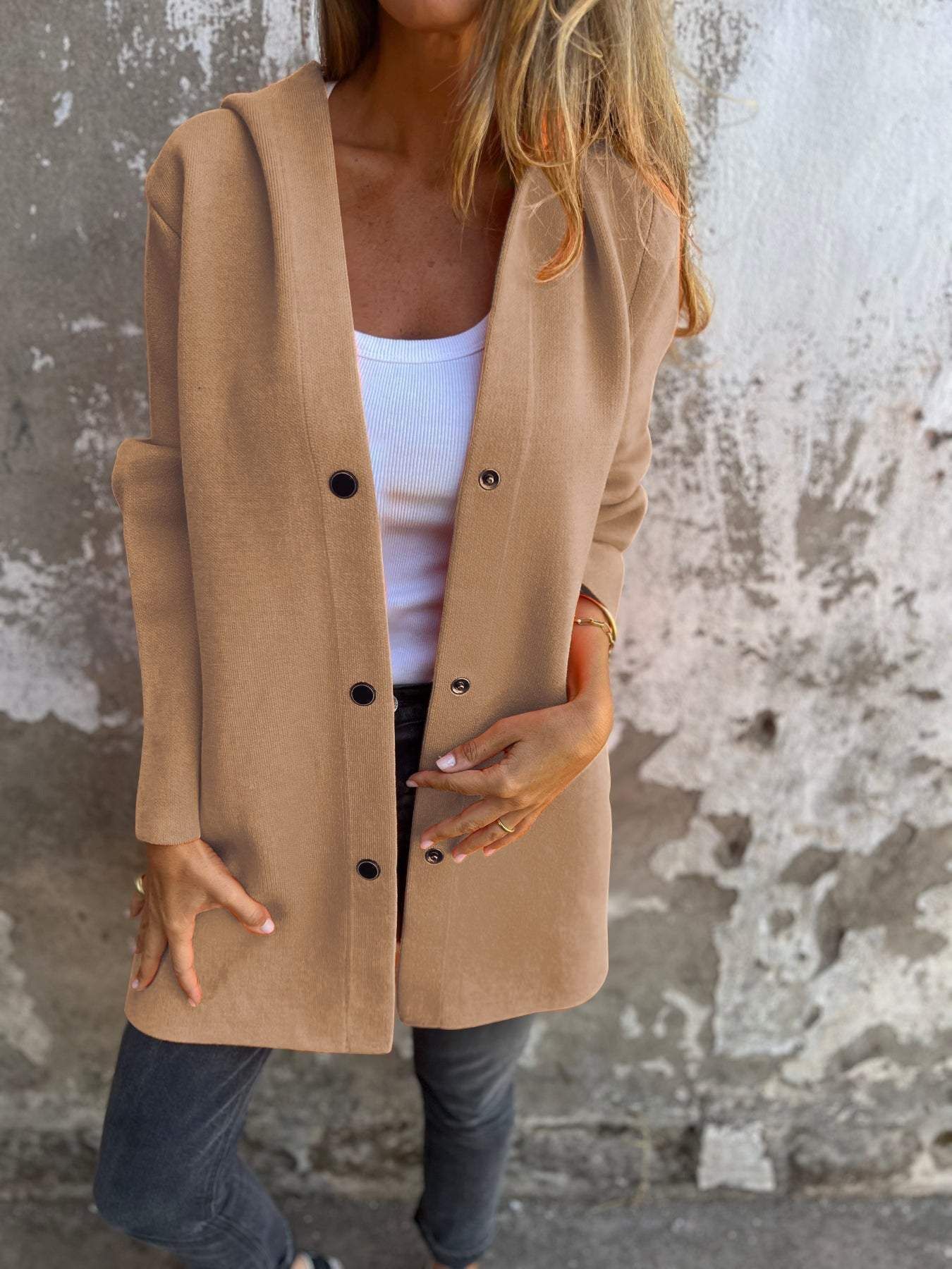 Casual Hooded Single - Breasted Cardigan Fashion Loose Solid Color Jacket Spring And Autumn Women's Clothing - Chic Cart