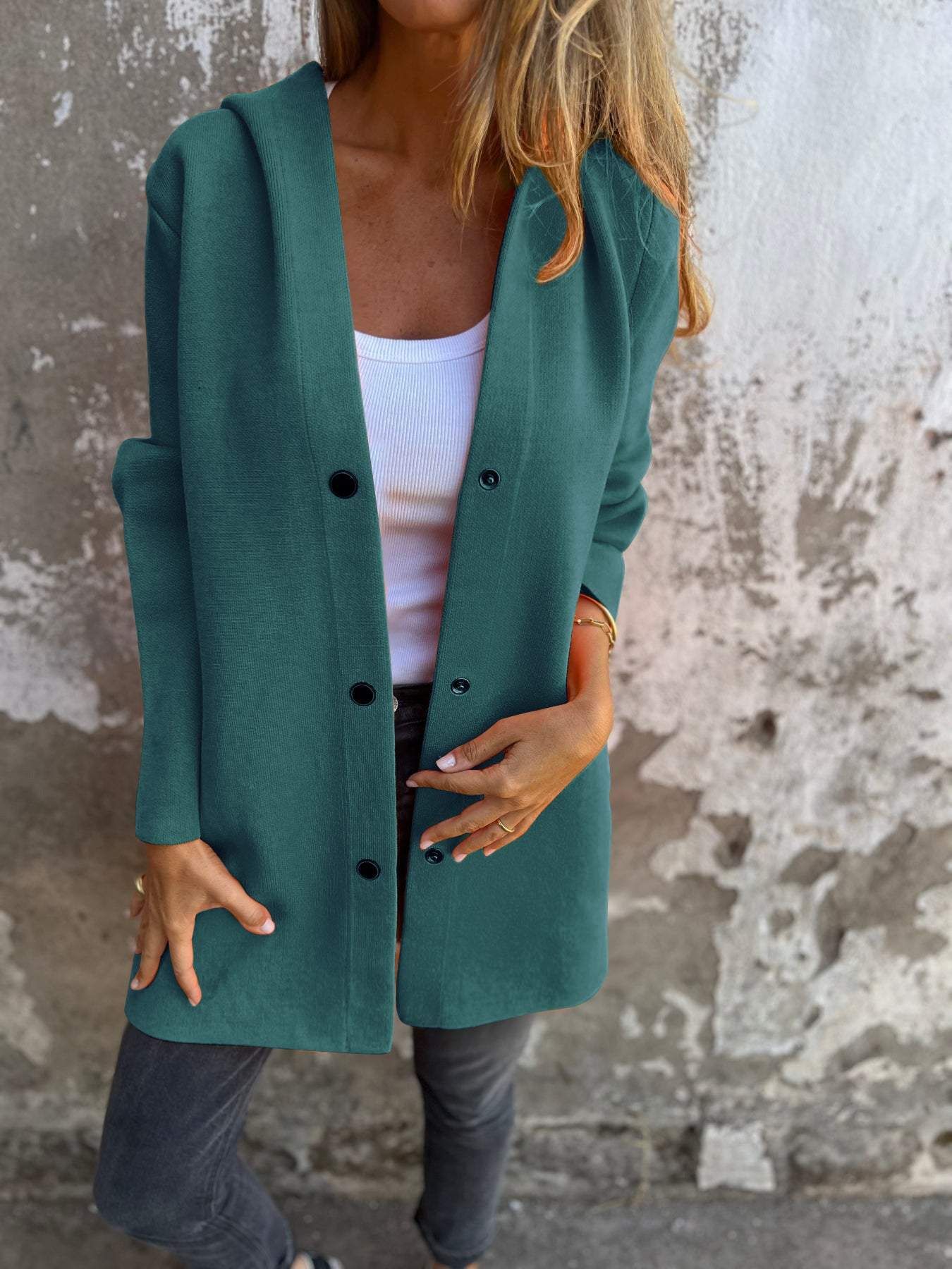 Casual Hooded Single - Breasted Cardigan Fashion Loose Solid Color Jacket Spring And Autumn Women's Clothing - Chic Cart