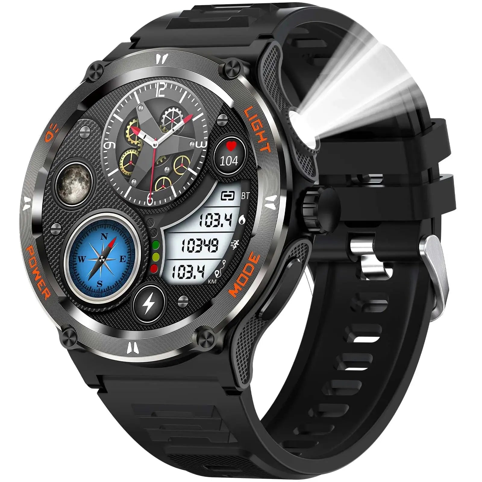 EIGIIS Smart Watch 3ATM Waterproof 1.53" KT76 Men Sport With Compass And LED Flashlight Heart Rate Sleep Analysis Bluetooth Call - Chic Cart