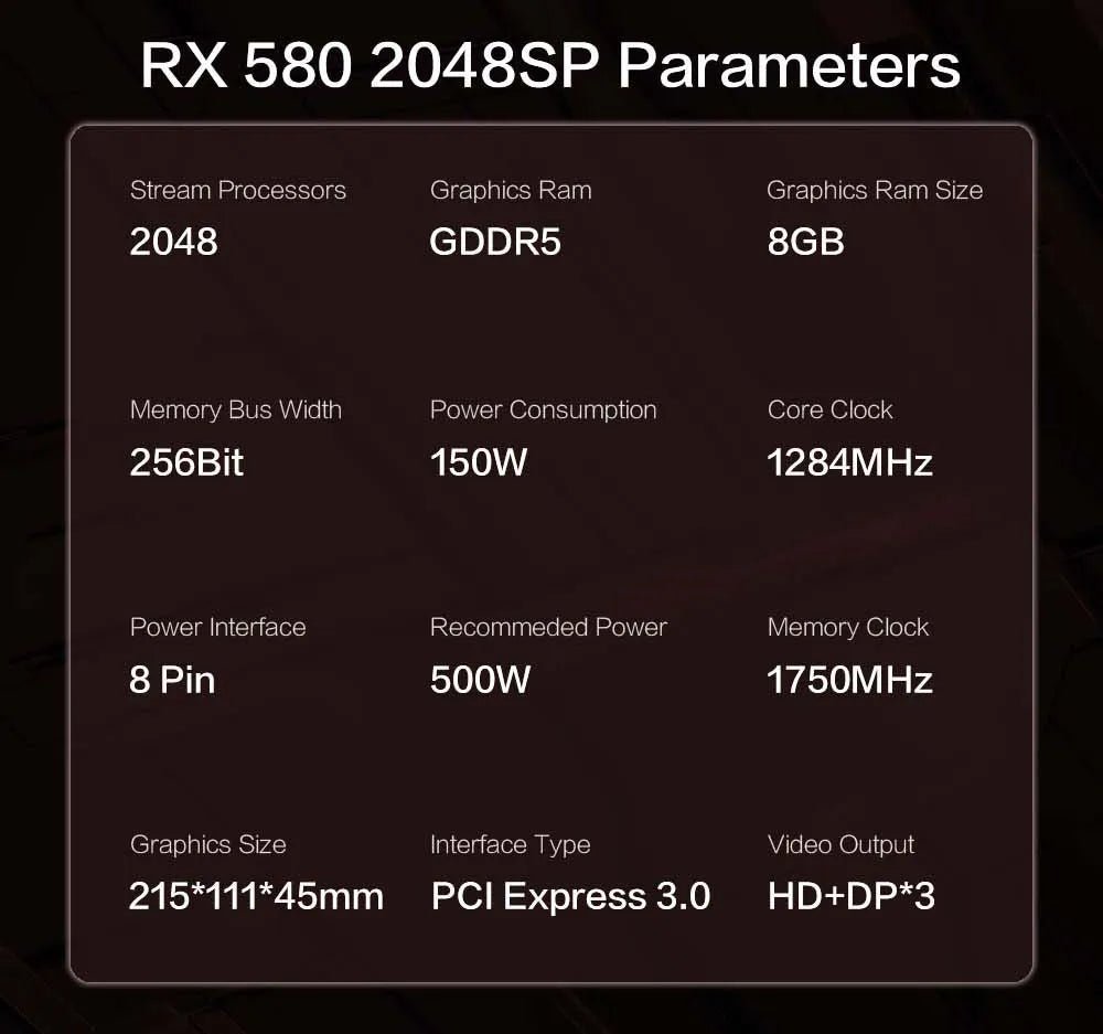 MLLSE AMD RX 580 8GB 2048SP Gaming Graphics Card GDDR5 256Bit PCI - E 3.0 ×16 8Pin Radeon GPU Rx 580 Video Card Placa De Video - Chic Cart