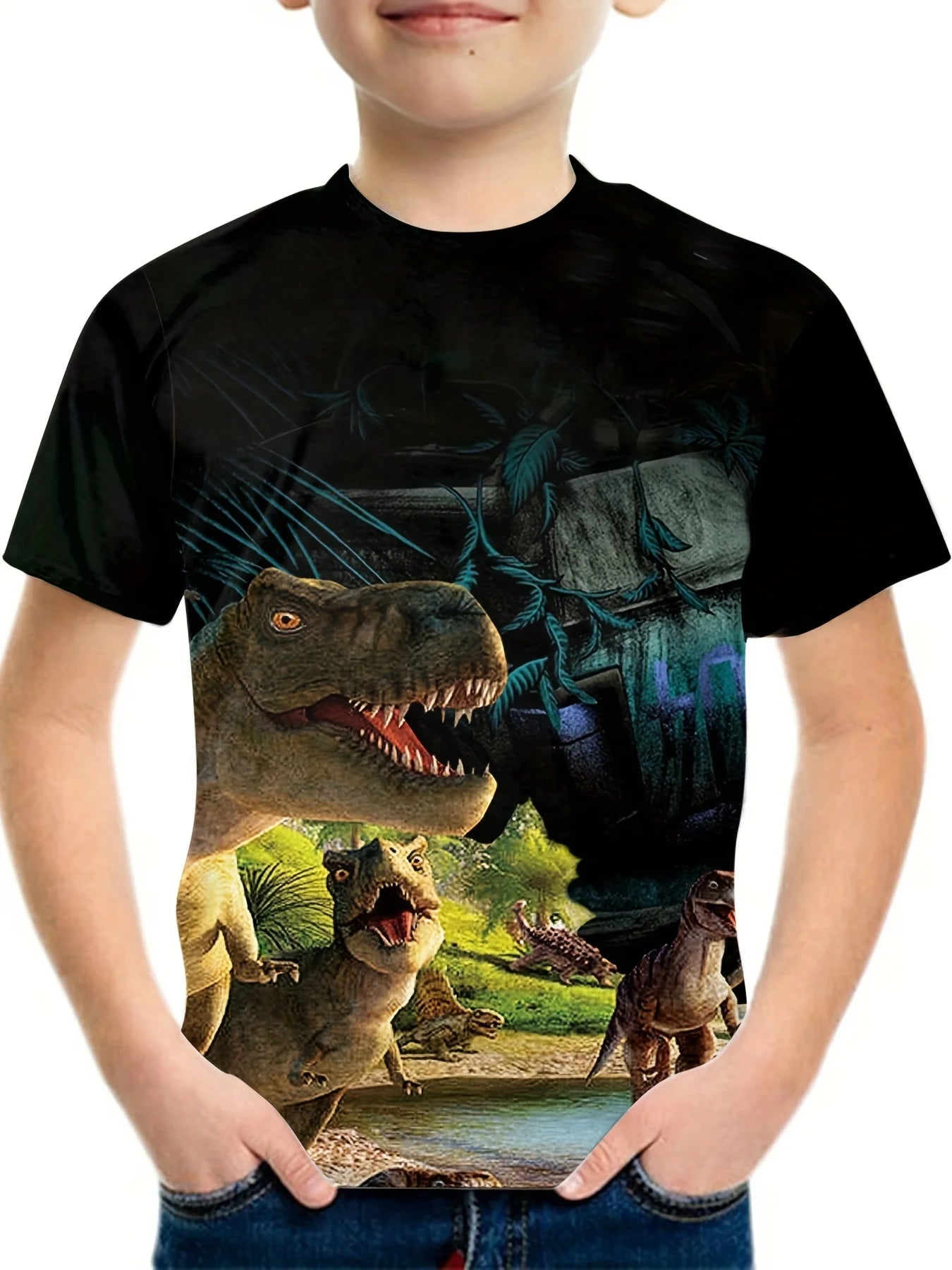 Children's Clothing Boys Tshirt Short Sleeve Child T-Shirt 3D Dinosaur Print Casual Kids Summer Clothes Girls Clothes Tops Tee - Chic Cart
